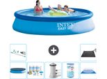 Piscina Gonfiabile Rotonda Intex Easy Set - 396 X 84 Cm - Blu - Include Copertura - Pacchetto Manutenzione - Pompa Filtro Per Piscina - Filtro - Telo Di Fondo - Aspirapolvere