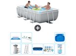 Piscina Intex Con Struttura A Prisma Rettangolare - 300 X 175 X 80 Cm - Grigio - Inclusa Pompa - Copertura A Scaletta - Pacchetto Manutenzione - Filtro - Telo Di Fondo - Aspirapolvere - Pediluvio