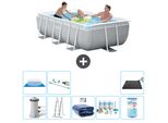 Piscina Intex Rettangolare Con Struttura A Prisma - 300 X 175 X 80 Cm - Grigio - Inclusa Pompa - Tenda A Scaletta - Pacchetto Manutenzione - Filtro - Telo Di Fondo - Aspirapolvere - Tappeto Solare