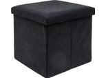 Intirilife Sgabello Pieghevole 38 X 38 X 38 Cm In Nero - Cubo Di Seduta Con Vano Portaoggetti E Coperchio In Tessuto Effetto Velluto A Coste - Cubo Di Seduta Poggiapiedi Scatola Portaoggetti Panca A Scrigno