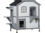 Casetta Per Gatti In Legno Pawhut, Casetta Per Gatti Da Esterno Con Scale, 2 Piani, Casetta Per Gatti Fino A 4,5 Kg, Bianco, 99,5 X 76 X 91 Cm