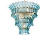 Casa Padrino Lampadario Blu/Ottone Antico Ø 67 X H. 60 Cm - Lampadario Rotondo In Vetro - Lampadario Da Salotto - Lampadario Per Hotel - Mobili - Interni