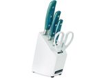 Brooklyn Kitchen Set - Set Composto Dagli Elementi Fondamentali Per Una Cucina Ben Attrezzata. Tutto è Riposto In Un Blocco Di Legno Laccato Bianco In Gomma.