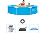 Piscina Intex Con Struttura Rotonda - 244 X 51 Cm - Blu - Include Pompa Filtro Per Piscina - Tappetino Solare - Copertura Del Terreno