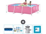 Piscina Intex Con Struttura Rettangolare - 220 X 150 X 60 Cm - Rosa - Include Copertura - Pacchetto Manutenzione - Pompa Filtro Per Piscina - Piastrelle Per Pavimento