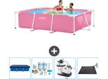 Piscina Intex Con Struttura Rettangolare - 220 X 150 X 60 Cm - Rosa - Include Copertura - Pacchetto Manutenzione - Pompa Filtro Per Piscina - Tappeto Solare