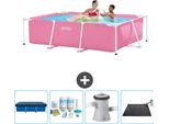 Piscina Intex Con Struttura Rettangolare - 220 X 150 X 60 Cm - Rosa - Include Copertura - Pacchetto Manutenzione - Pompa Filtro Per Piscina - Tappeto Solare
