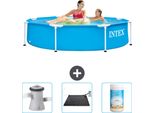 Piscina Intex Con Struttura Rotonda - 244 X 51 Cm - Blu - Pompa Filtro Per Piscina Inclusa - Tappetino Solare - Cloro