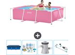 Piscina Intex Con Struttura Rettangolare - 220 X 150 X 60 Cm - Rosa - Copertura Inclusa - Pacchetto Manutenzione - Pompa Filtro Per Piscina - Hoover