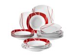 Servizio Da Tavola In Porcellana, Design A Righe Rosse, Servizio Per 6/12, 18 Pezzi