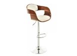In And Outdoorsgabello Da Bar Di Design Elaina - Pelle Finta Bianca In Combinazione Con Sedile In Legno Marrone - Regolabile In Altezza - Altezza Seduta Da 63 A 77 Cm - Deluxe