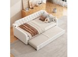 Divano Letto Flieks 90X200Cm Con Usb, Letto Imbottito Con Letto Estraibile, Letto Da Giorno Per Ospiti Con Rete A Doghe, Letto Singolo In Legno, Biancheria, Beige