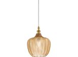 Cleofe - Lampada A Sospensione In Vetro Ambra Trasparente E Ottone - Attacco 1XE27, Stile Vintage, IP20, 1XE27 Max 1X60W, D.24Cm, Lampadine Escluse
