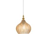 Cleofe - Lampada A Sospensione In Vetro Ambra Trasparente E Ottone - Attacco 1XE27, Stile Vintage, IP20, 1XE27 Max 1X60W, D.23Cm, Lampadine Escluse