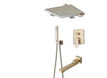 Set Di Rubinetteria Per Doccia, Finitura Oro Spazzolato, Soffione A Pioggia, 3 Vie 12 Pollici B