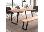 Wohnling Tavolo Da Pranzo 180X90X76 Cm Legno Massello Di Acacia / Metallo Tavolo Da Pranzo Con Bordo Naturale Tavolo Da Cucina Massiccio Con Gambe A U In Nero Tavolo In Legno Tavolo Da Pranzo