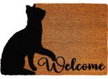 Home Elements Tappetino In Fibra Di Cocco, Welcome Cat, 40X60 Cm