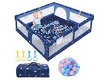 Yuenfong Box Per Bambini, Box Per Bambini 150X180Cm, Griglia Barriera Con Rete Traspirante Griglia Protettiva Griglia Per Gattonare Per Bambini, Set Box Per Bambini Con Palla Sicurezza Parco Giochi Stalle Blu