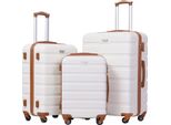 Valigia Rigida, Trolley, Valigia Da Viaggio, Valigia Da Imbarco, Bagaglio A Mano Con Chiusura Tsa E 4 Ruote, Bianco/Marrone, Borsa Da Viaggio Business Alla Moda
