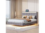 Letto Imbottito Proximax 140X200 Cm - Letto Matrimoniale Con Led, Usb E Telaio Flottante - Testata Regolabile In Altezza - Lino - Grigio