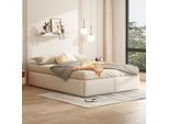 Letto Imbottito Proximax 140X200Cm - Con Contenitore Idraulico E 2 Cassetti - Letto Matrimoniale Idraulico Letto Contenitore In Lino Letto In Legno Senza Testata - Beige