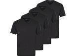 T-Shirt Hajo Da Uomo, Confezione Da 4 - Basic, Manica Corta, Collo A V, Cotone, Tinta Unita Nero 4XL