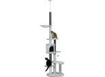 Pawhut Tiragraffi A Soffitto, Albero Per Gatti, Tiragraffi Per Gatti Da 225-255 Cm Con Grotta Per Gatti, Tiragraffi, Cesto, Palla Da Gioco, Mobili Per Gatti Con Protezione Antiribaltamento, Grigio
