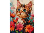 Quadro Numerico - Gatto Con Fiori 30X40Cm