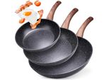 Vilde | Set Di 3 Padelle - Padella 20/24/28Cm - Padella A Induzione Con Rivestimento Antiaderente - Black&Wood