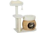 Pawhut Tiragraffi 79 Cm Albero Per Gatti Con Grotta Per Gatti, Letto, Palline Da Gioco, Tiragraffi Per Gatti Con Tiragraffi In Sisal, Per Gatti Fino A 5 Kg, Bianco Crema