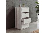 Cassettiera HWC-C62, Cassettiera In Legno, Effetto Shabby Vintage, 4 Cassetti 70X32X26Cm ~ Bianco