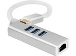 Hub Helos, Usb 3.1 Type-C™St./3X Usb + RJ45 Gigabit Ethernet, Premium 4K, Argento Hub Usb Type-C™ Con Usb 3.1 Type-C™St./3X Usb 3.0 Bu