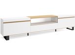 Mobile Tv Soggiorno, 260X35X57Cm, Design Industriale, Bianco E Rovere Soft