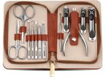 Inf Set Tagliaunghie 12 Pezzi Acciaio Inox E Plastica Per Manicure E Pedicure Marrone