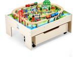 Tavolo Attività In Legno Vevor, 100 Pezzi, Tavolo Ferroviario Con Cassetto Rotante, Set Ferroviario In Legno 3 In 1 Per Giocare, Dipingere, Leggere, Mangiare, Set Di Giocattoli Creativi Per Bambini A Partire Dai 3 Anni Di Età