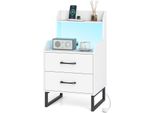 Comodino Costway Con Led E Stazione Di Ricarica, Tavolino Con 2 Cassetti E Vano A Giorno, Comodino 45 X 40 X 80 Cm
