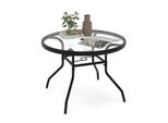 Tavolo Da Giardino Costway, Tavolino Da Esterno Ø 70 Cm Con Foro Per Ombrellone E Piano In Vetro, Tavolo Rotondo Da Patio, Tavolo Da Balcone, Tavolino Da Caffè