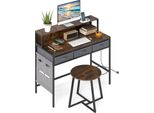 Scrivania Per Computer Costway Con Sgabello E Prese Di Corrente, Scrivania Per Computer Con Supporto Per Monitor, Cassetti E Tasche Laterali, Scrivania Con Tavolo Da Toilette Marrone