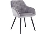Sedie Da Sala Da Pranzo – Grigio – Velluto – Gambe In Metallo Nero – Con Braccioli – Altezza Seduta 47 Cm – 1 Pezzo