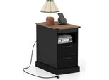 Tavolino Costway, Comodino Con Stazione Di Ricarica, Tavolino Con Piano D'appoggio, Cassetto, Vassoio E Mobiletto, Tavolino Da Divano Con Ripiano, Nero