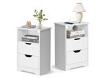 Fch Set Di 2 Comodini, Comodini Con Stazione Di Ricarica Con Vano Aperto, 2 Cassetti, 40 X 30 X 60 Cm, Bianco