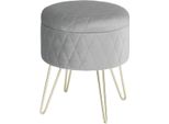 Pouf Deluxe – Pouf Con Contenitore – Grigio Chiaro – Velluto – Contenitore Con Coperchio – 31,5X31,5X36 Cm
