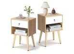 Fch Set Di 2 Comodini, Tavolino Con Ripiano Aperto, Cassetti, 38 X 30 X 55 Cm, Rovere E Bianco