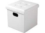 Zizi Deluxe Scrigno – Con Spazio Contenitore – Pouf Con Contenitore – Contenitore Con Coperchio – Bianco – Pelle Finta – 37,5X37,5X38Cm