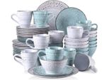 Servizio Da Tavola Regal – 48 Pezzi – 12 Persone – Bianco/Blu – Ceramica – Piatti Piani E Piatti Da Portata