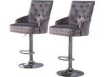 Set Di 2 Sgabelli Da Bar Luxe - Con Schienale - Grigio - Velluto - Regolabili In Altezza - Girevoli - Per Cucina, Bar O Soggiorno