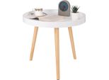Happyment Tavolino Moderno – Rotondo – Bianco – Mdf E Legno Massello – 50×44 Cm – Tavolino Da Salotto / Tavolino Da Caffè