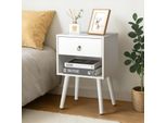Comodino Fch, Tavolino Con Ripiano Aperto, Cassetti, 38 X 30 X 55 Cm, Bianco