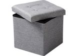 Pouf Happyment – Grigio Chiaro – Con Spazio Contenitore – Poggiapiedi E Pouf – Panca Contenitore – Pouf 2 In 1 – Tessuto