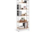 Libreria Happyment Con 5 Ripiani – Design Industriale – Bianco – Mdf E Metallo – Per Ufficio, Soggiorno E Camera Da Letto – 60X27,5X160 Cm